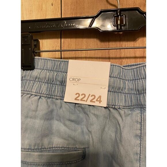 LANE BRYANT 22/24 Wide-Leg Crop denim Pants NWT Blue Drawstring light weight - Picture 8 of 10